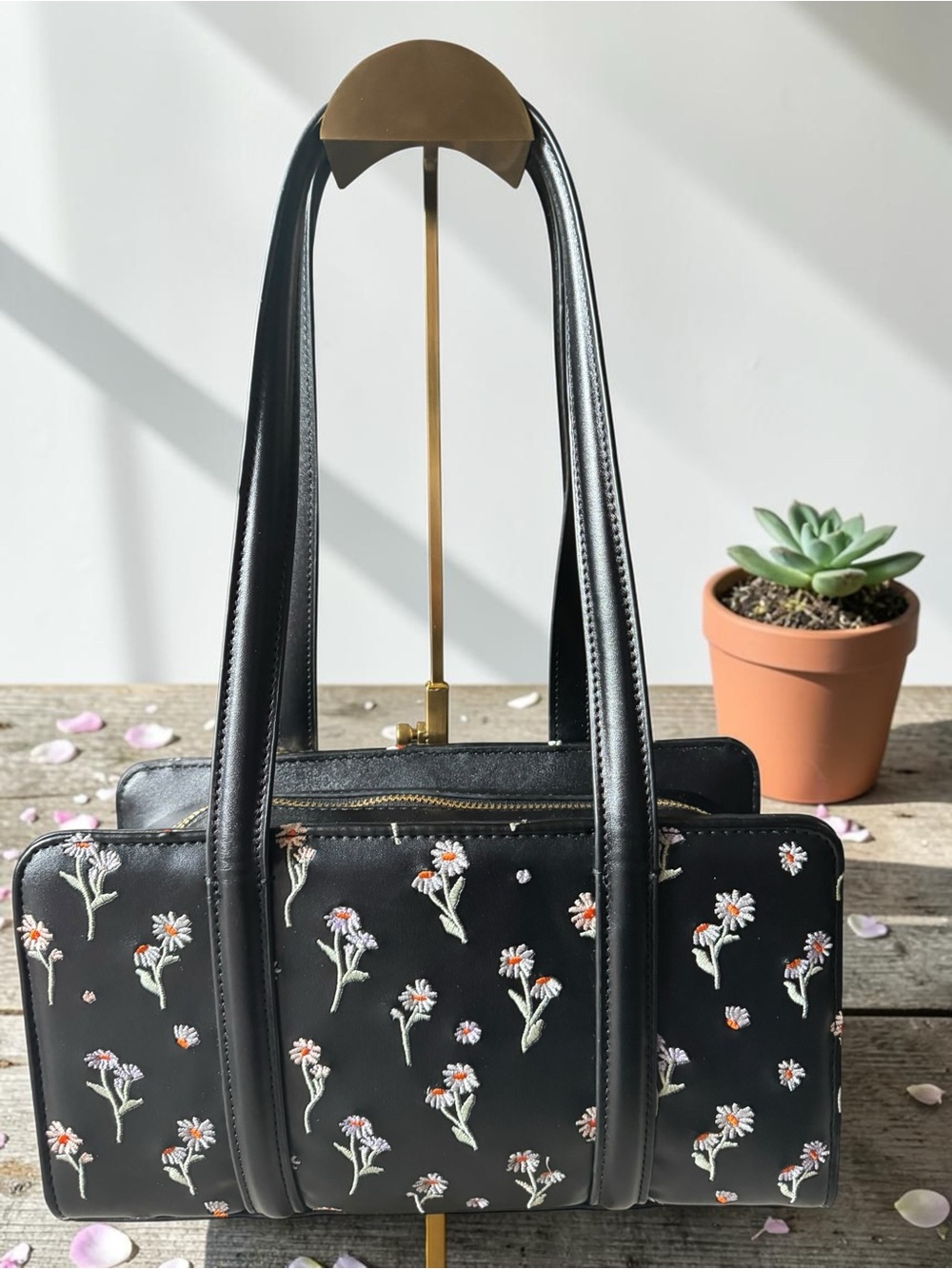 Betsey Johnson Black Floral Shoulder Bag with Pink & Mint Charms - Picture 5 of 10